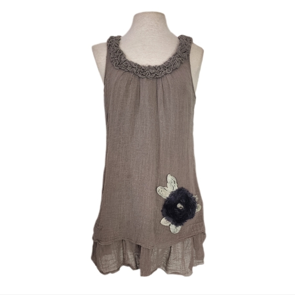 Blue Bird Dress Flower Detail Taupe Size L